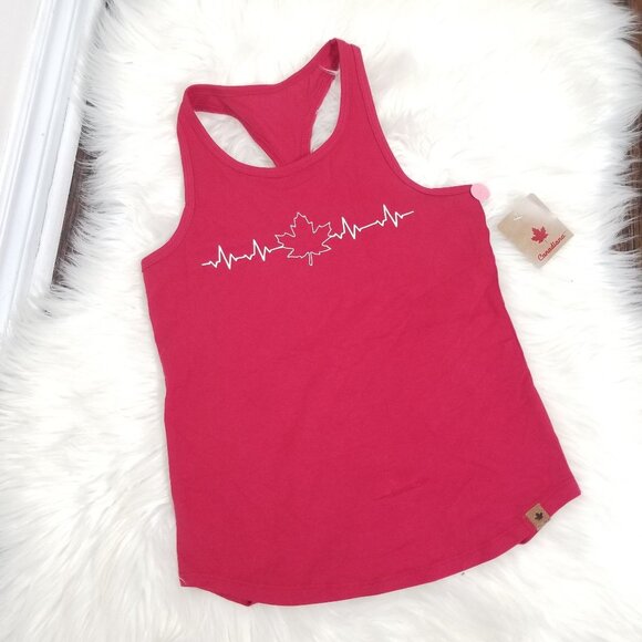 Canadiana NEW Red Sleeveless Maple Leaf Heartbeat 100% Cotton Graphic Tank NWT - Picture 1 of 9